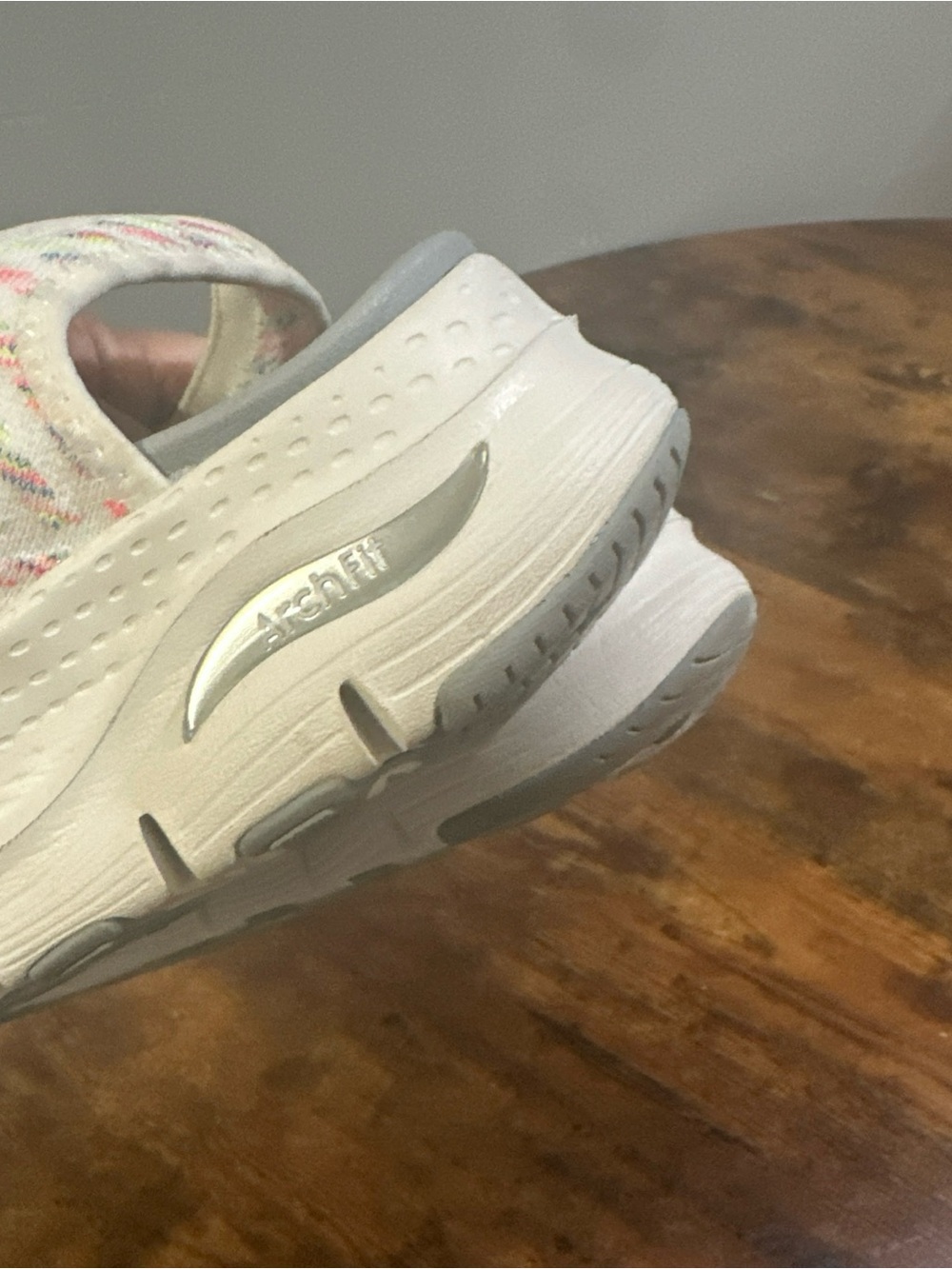 Skechers White Knit Open-Toe Slip-On Sandals with Multicolor Flecks - Picture 5 of 8